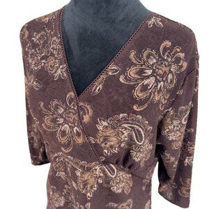 East 5th Y2K Babydoll Top Womens SIze PXL Floral Faux Wrap Stretch Lace Trim Vtg